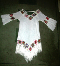 Strandkleid Boho Tunika Fransen Häkel Sommerkleid M 38-40-42 weiß´bunt pastell