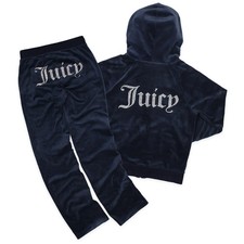 Juicy Couture Tracksuit Trainingsanzug Marineblau Silber Spellout