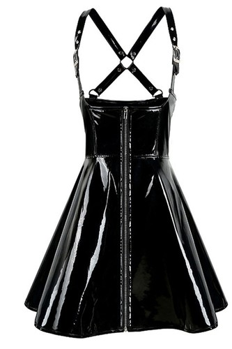 Schwarz pvc mini kleid - schwarz, ouvert