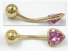 585 ECHT GOLD *** Zirkonia rosa pink Herz Bauchnabel-Piercing
