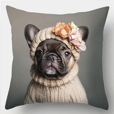 Herbst Mütze Pullover 45 cm Kissen Deko Bulldogge Mops french bulldog Hund