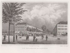 Hamburg Esplanade Original Stahlstich Poppel 1843