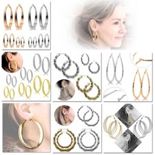 Creolen Ohrringe groß XXL Ohr Piercing Huggie Creolen Ringe Druckknopf Silber Gold 