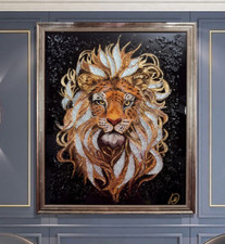 Golden lion wall art painting - golden,