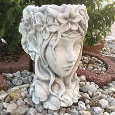 Steinfigur Mädchen Kopf zum bepflanzen, Steinguss Statue Gartenfigur Pflanztopf