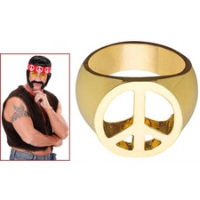 HIPPIE GOLDRING Peace Ring Herren Karneval 70er Jahre Flower Power Kostüm 7537