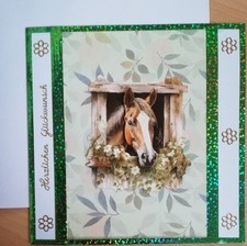 3 D Grußkarte mit Pferd, Geburtstag,  Handarbeit