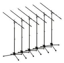 Schöner Mikrofonstativ mit Galgen im 6x Set dreibeinig mit Gummifüßen massiv