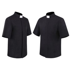 DE Herren Priesterhemd Pfarrer Kurzarm Priester Klerus Hemd Kostüm Gothic Shirts