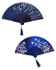 2x Handfächer Blau Faltfächer Taschenfächer Chinesischer