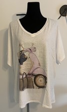 Katia Fashion T-Shirt Weiß mit Motorroller Print Gr. L/XL - Glitzer - Rosa