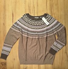 Neu Esprit Damen 100% Baumwolle Norweger Muster Pullover Gr. L Hellbraun
