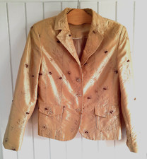 Blazer gold changierend Stickereien Applikationen festlich kurze Jacke ca. 38