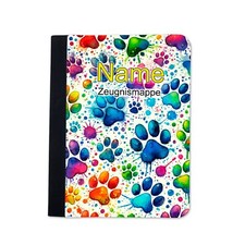 Zeugnismappe bunte Pfoten personalisiert Name Urkundenmappe Dokumente A4+