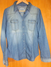 Damen Bluse Jeansbluse blau hell M Langarm Baumwolle Druckknopf NEU