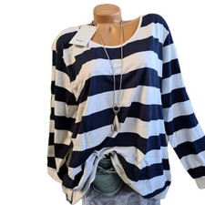 Sheego Shirt Sweatshirt Pulli blau weiß gestreift 40 bis 58 Langarm (0 389) NEU
