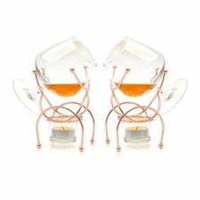 2er Set Brandy Trink Cognac Schnüffler Wärmer Glas & Kupfer Ständer Geschenk Verpackt