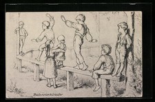 Künstler-AK Albert Hendschel: Kinder beim Balancieren 