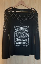 Neu: Jack Daniels Party Shirt Cut Outs Gr. S Schwarz Baumwolle Print Statement
