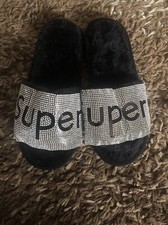 Hausschuhe - Schwarz warm Pantoffeln mit Fell- Damen - Größe 36-37