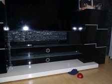 Wohnwand Mali1 Schrankwand TV Board Hochglanz Wotan Grau Schwarz Weiß 21