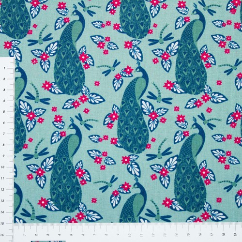 Pfau auf seegrün mit - pfau, blüten