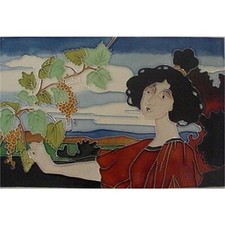 9934018-d Jugendstil-Fliese Kachel Keramik Frau mit Weinreben 20x30cm neu