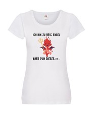 Zu 99% Engel | frecher Teufel mit Flügel | lustiger Spruch Damen Shirt Weiß