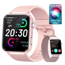 Smartwatch Damen Herren für Android iOS Fitnessuhr Pulsuhr Schrittzähler Rosa