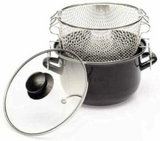  BAUMALU FRITTEUSE 20 CM SCHWARZ EMAIL INDUKTION MIT KORB + Glasdeckel