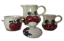 DDR Keramik Set Elsterwerda 70er Kanne, Sahnekännchen, Zuckerdose Handgemalt RAR