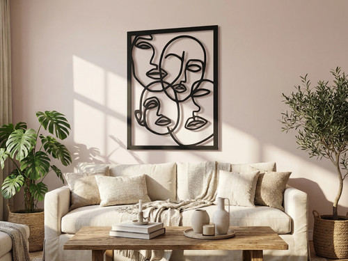 Gesichter line art wanddeko - gesichter,