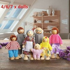 Holz Puppen 7 Personen Familie Puppenfamilie Biegepuppen Puppenhaus Figuren Set