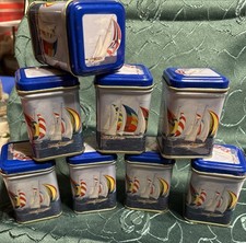 8 Teedosen blech eckig, Deckel, Klein , Segelregatten