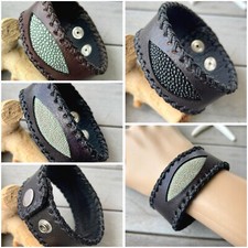 Armband Lederarmband Stingray Stachelrochen Leder schwarz braun 23,5 cm x 3 cm