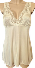 UK Nylon Vintage Retro Body Teddy Satin & Spitze Gr. M Gr.80 / 36 brust Creme