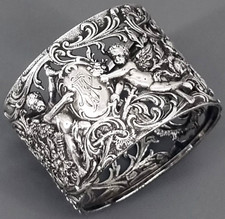 Großer Serviettenring Silber 800 Monogramm AP Engel Rosen  Putten Floral (35)