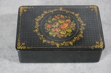 Schmuckschatulle Lackdose schwarzer Lack mit Blumendekor innen Rotlack