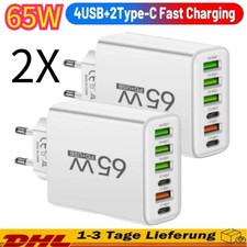 2X 6-Fach Schnell Ladegerät Stecker USB-A & USB-C 65W Netzteil Adapter Handy Tab