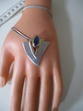 Kette  925 Silber blauer Stein teils vergoldet L 41 cm