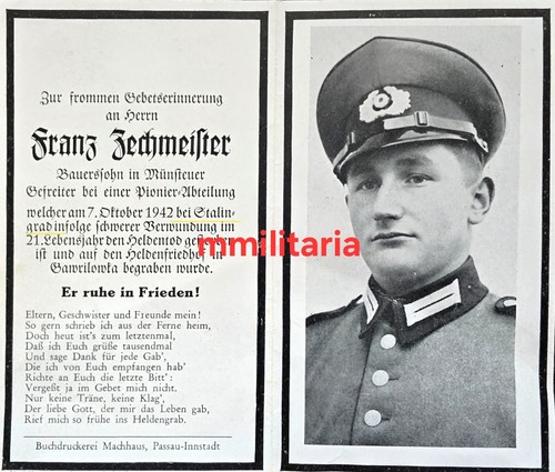 Sterbebild wwii gefreiter - sterbebild,