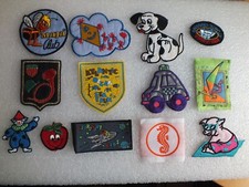 Konvolut 11 alte Aufnäher für Kinder-Maja-Auto-Hund- Astronaut - Schiff-Drachen