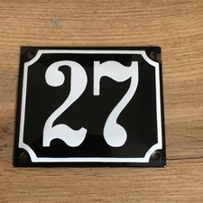 altes Email Hausnummer Schild Nr. 27. Emailschild gerade 12 x 10 cm in Schwarz