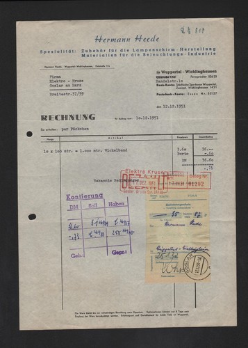 Wuppertal rechnung 1951 - wuppertal,,