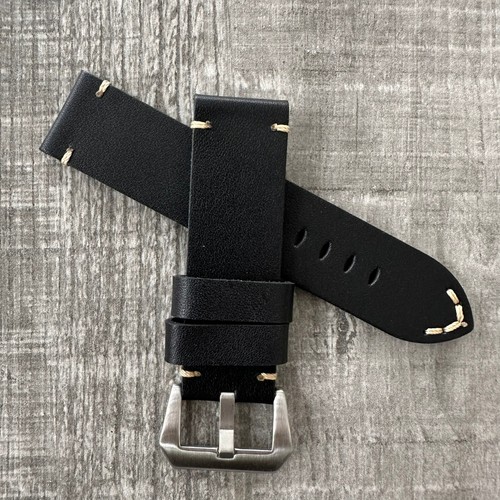 24mm matt schwarz leder uhr - schwarz,
