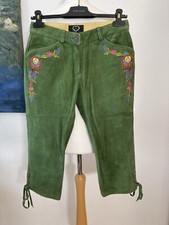 ESCADA SPORT Lederhose Echtleder Grün bestickt Oktoberfest Trachten Dirndl 34 XS