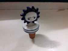 Schöner Flaschenverschluss aus Porzellan mit Sonnengesicht Blau Weiß