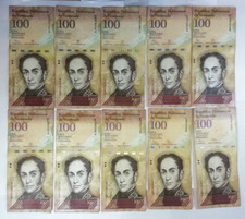 Banknoten Venezuela, 10 x 100  Bolivares Soberano, 2012/13/15, gebraucht, used.