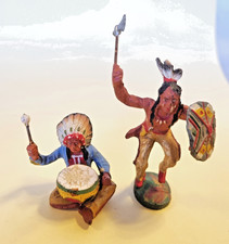Elastolin Wildwest 2 x Massefiguren 7cm Indianer kämpfend & sitzend mit Trommel