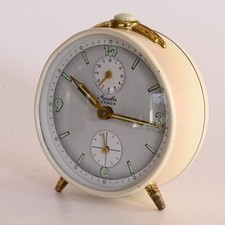 Mechanischer Mauthe Famos Wecker 60er Jahre cremeweiß Leuchtziffern geprüft